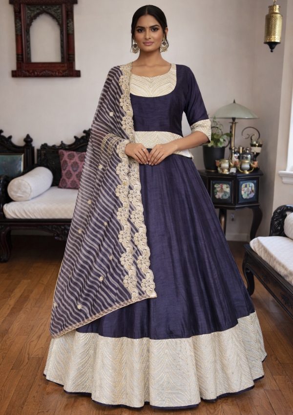 Navy Silver Navratri Chaniya